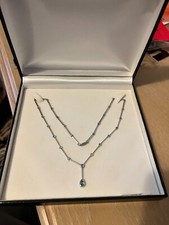 White gold 9ct multi stone aquamarine necklace rhodium plated 26 stones