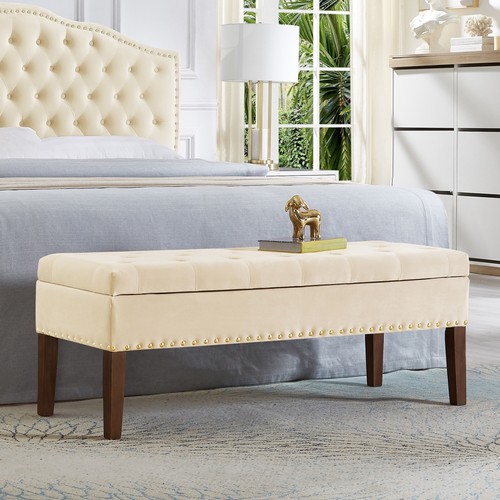 Tufted velvet storage bench - storage,