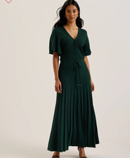 TED BAKER Maxi Dress TB 2 UK 10 Mariiya Green Angle Sleeve Knitted Pleated NEW