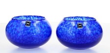 Vintage Hadeland NORWEGIAN ART GLASS BOWLS / TEALIGHT HOLDERS Blue