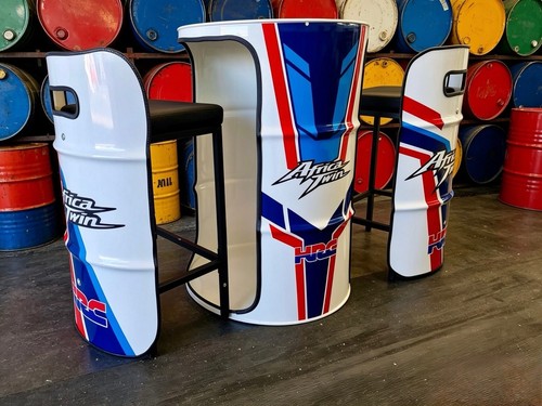 Oil drum table and - table, set