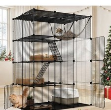 4 Tier Large Cat Cage Indoor with Hammock, 4 Doors, 3 Ladders, Outdoor Cat Enclo