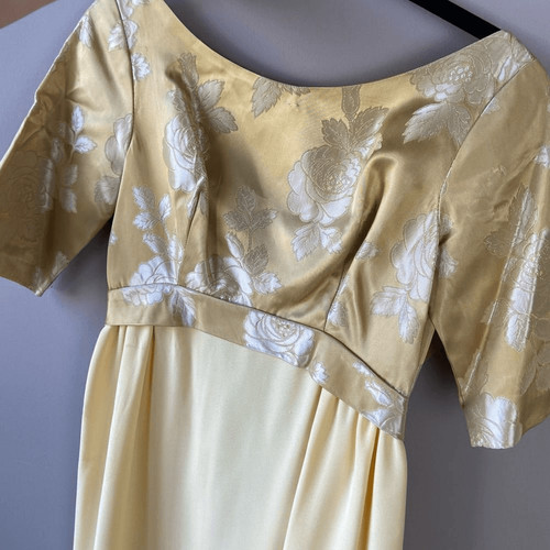 Vtg 1960s gold brocade gown - vtg,