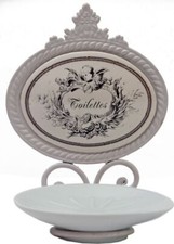 French Shabby Chic Cream Soap Holder with Soap Dish Porcelain Metal Angel