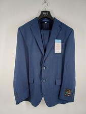 Marks & Spencer Italian Linen Miracle Suit Navy Mens Blazer 44R Trousers W36 L31