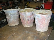 3 heavy vintage metal fire buckets