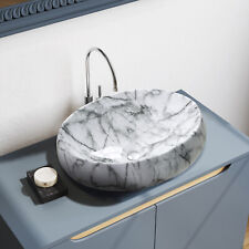 White Grey Marble Ceramic Bathroom Vanity Unit Countertop Mount Wash Basin Sink
