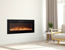 LARGE ELECTRIC FIRE BLACK WALL MOUNTED REMOTE FIREPLACE LED FLAME LOGS 50" LONG