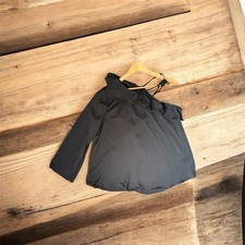 ZARA Basic Black One Shoulder Silky Blouse Top Long Sleeve Size L NWT