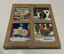 Benaya Christmas on Farm Animals Cow Pig Art Coasters Tiles Decorations Festive 