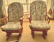 Pair Of Vintage Wood Rocking Chairs With Cushions