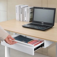 OSteed Large Under Desk Drawer 45cm Metal White, Pull-out Shelf Organiser, Under