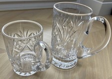 Two Heavy Cut Crystal Glass Tankards, One Pint & Half Pint, Made in England