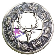 CC Scottish Kilt Fly Plaid Brooch Antique Finish 3"/Stag Head Fly Plaid Brooches