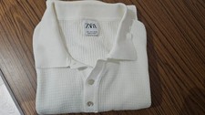 Men’s ZARA White Textured Polo Shirt Size M Excellent Condition