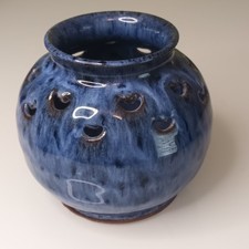 Bolingey Perranporth Studio Pottery Blue Posy Vase / Pot Pourri Bowl