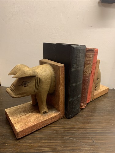 Vintage wooden carved pig - wooden,