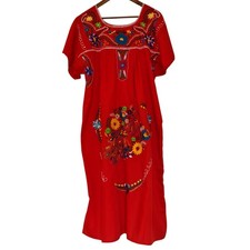 Colourful Flower And Peacock Hand Embroidery Mexican Dress