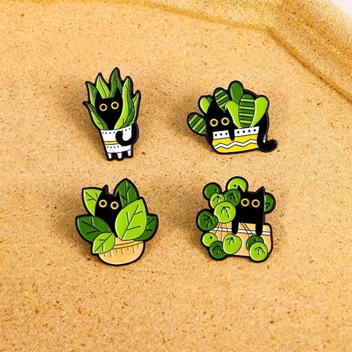 Cats plants enamel pins - cats,