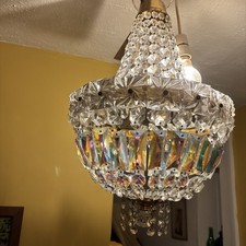 Dazzling Vintage Deco/Mid-Century Tent & Bag Large Chandelier Irridescent Prisms