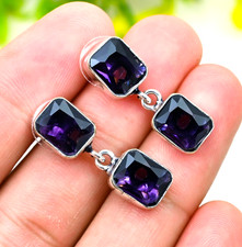 African Amethyst Gemstone 925 Sterling Silver Handmade Jewelry Earrings 1.90