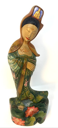 Hand carved wooden guan - guan, yin