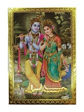 Gold Foil Embossed Hindu God Picture * RADHA KRISHNA* Approx. 9.2 x 13.1 cm