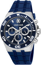 Roberto Cavalli RC5G016P0025 Chronograph silver blue Silicone Men's Watch NEW