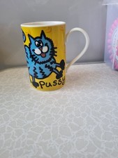Dunoon Mug, Moggies, Jane Brookshaw, Blue, Yellow, Never Used, Tea, Coffee
