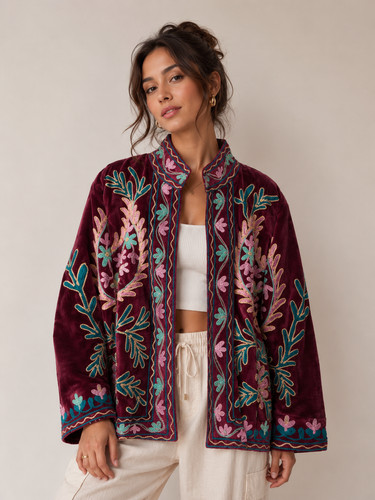 Burgundy velvet suzani - burgundy,