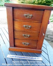Antique Victorian Small 4 Drawer Collectors Cabinet c/w Locking Side Bar & Key
