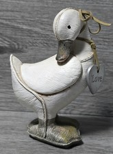 Shabby Chic White Duck With Heart With The Word Love, Resin Figure Leather Style
