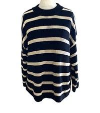 H&M Black White Stripe Rib Knit Relaxed Fit Jumper Size M Chunky Knit Bloggers
