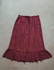 M&Co Size 12 Plum/Gold Lined Gypsy Style Skirt - Drawstring Waist & 34" long