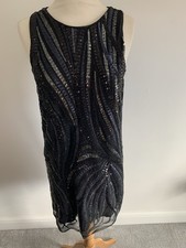 Monsoon Women’s Black Sleeveless Dress Silver Sequin Detail Size 8 Gatsby Style