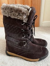 Lands End Brown Suede & Faux Sheepskin Lining Calf Length Boots, Size 6.5, EU 39