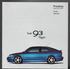Saab 9-3 Viggen Specifications 1999-2000 German Market Brochure Coupe, Cabriolet
