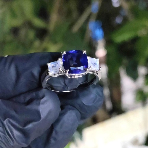 2ct cushion lab created - 2ct, blue