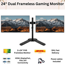 Dual HDMI Frameless Monitor 2 x 24" Lenovo/Dell/HP  Gaming LED Screen-Desk Stand