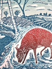 Muntjac Original Linocut Print