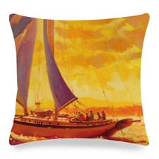 Nautical Oil Painting Coastal Ocean Cushion Covers Sailboat on Sea Pillow Case