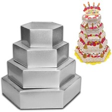 HEXAGON CAKE TIN SET OF 4 TIER MULTI LAYER BAKING BIRTHDAY PANS EURO WEDDING