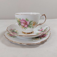 Crown Regent Trio Cup Saucer Side Plate Bone China Pink Flowers Gold Trim Vtg