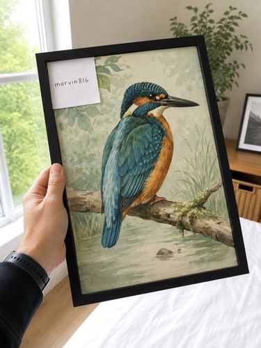 Vintage kingfisher watercolour - kingfisher,