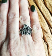 Silver Tone Grim Reaper Ring, Halloween Jewellery, Gothic Style Costume Ring