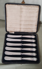 Vintage 6 Butter Knives. Boxed Set .Silver Hallmarked Handles. EPNS on blades