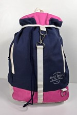 Jack Wills Navy Pink Cotton Canvas Duffle Backpack Pull String Snap Hook