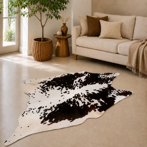Genuine brown white cowhide - brown,