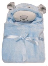 Baby Wrap Pink Cream Blue 3D Head Hooded Snuggle Wrap Soft Coral Fleece