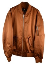 H&M Mens Orange Satin Shiny Bomber Jacket Zip UP Harrington Size M